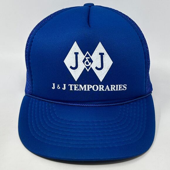 Vintage J & J Temporaries Trucker Hat Baseball Cap Temps Staffing Snapback Blue - Picture 1 of 10